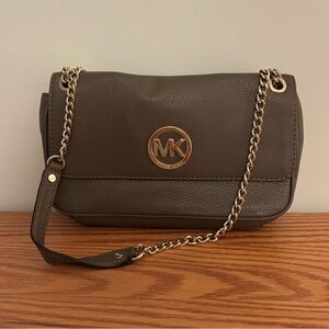 Michael Kors Brown Leather Chain Shoulder Bag Purse Gold